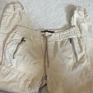 Beige Jogger Pants with Zipper Pockets